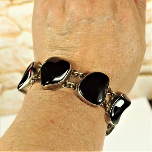 Rare To Find Cherry Amber Link BRACELET in 925 Silver, Heavy Jewelry, OOAK Gift - Picture 3 of 16